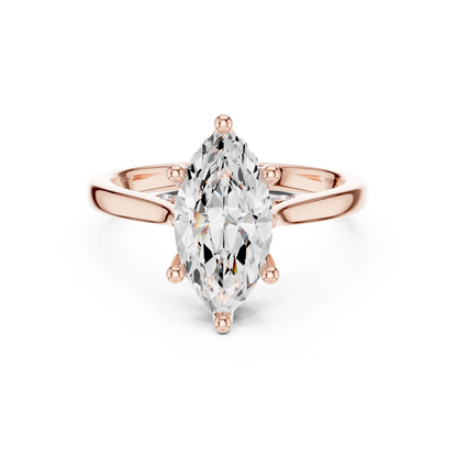 Marquise solitaire ring in rose gold with plain domed band and lab-grown diamond – Australia