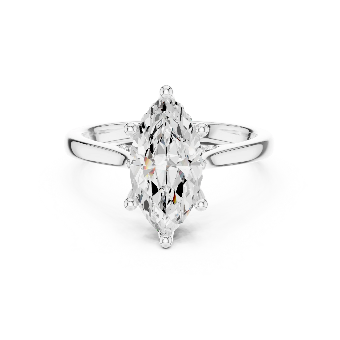 Marquise solitaire ring in white gold with plain domed band and lab-grown diamond – Australia