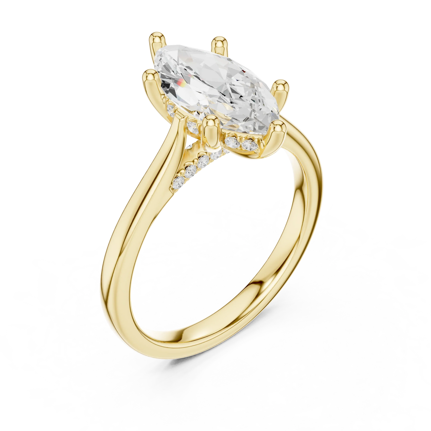Front view of white gold marquise solitaire ring with plain domed band and lab-grown diamond – Australia