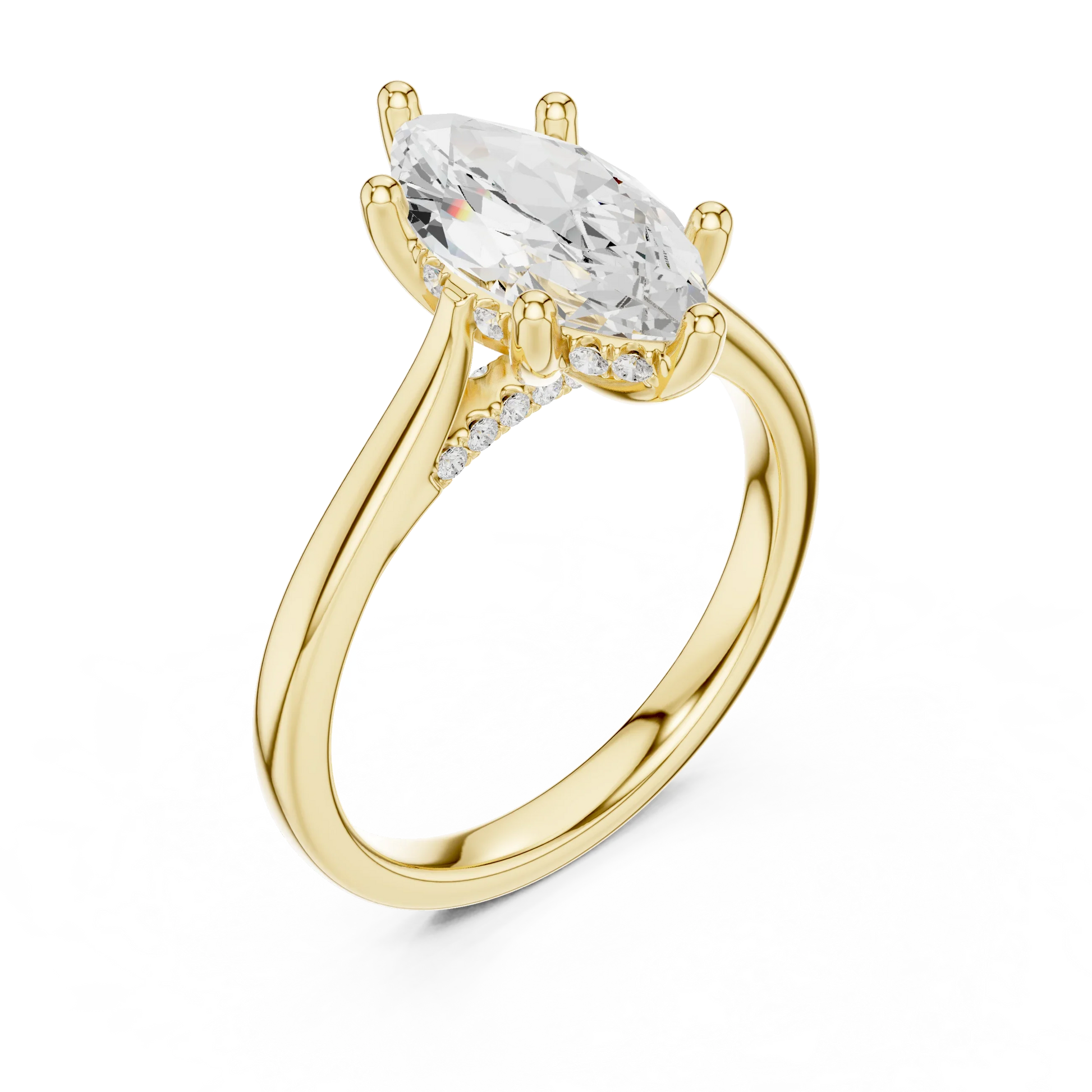 Front view of white gold marquise solitaire ring with plain domed band and lab-grown diamond – Australia