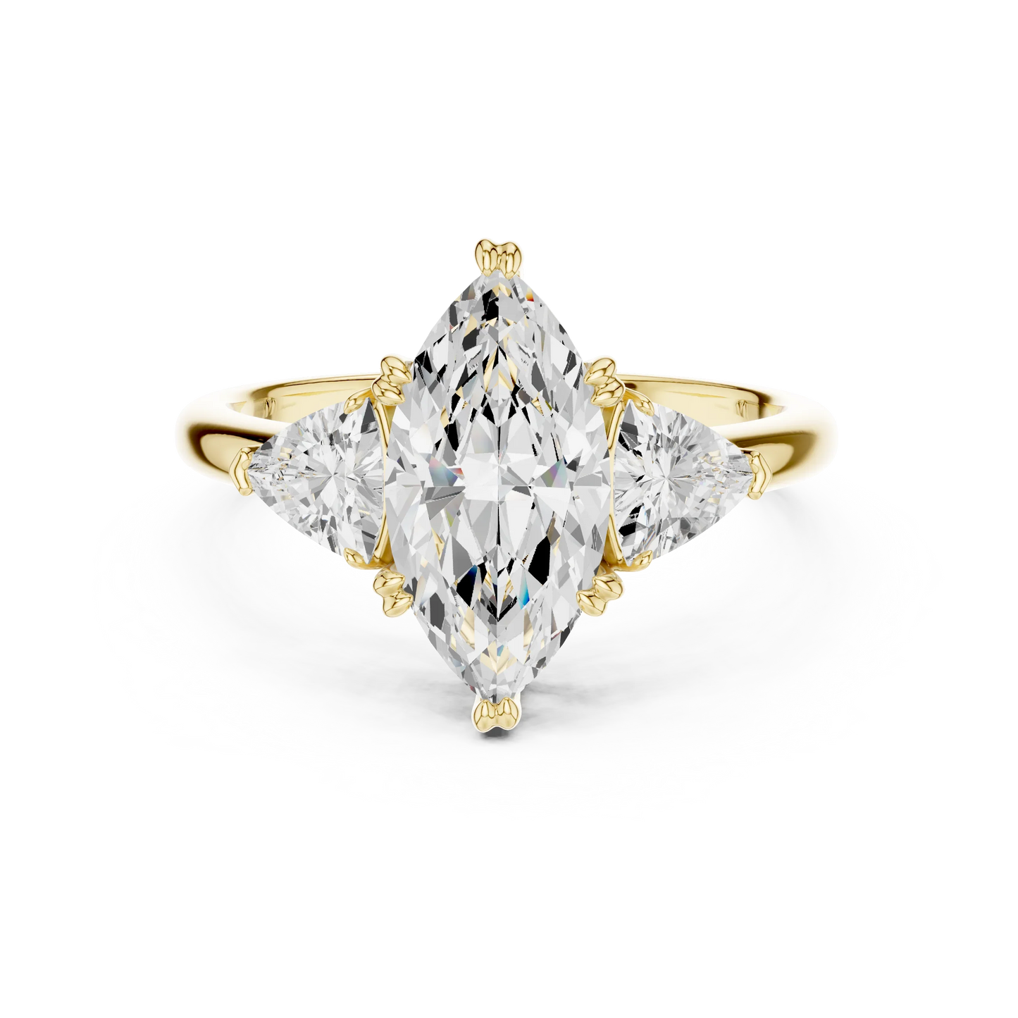 Marquise three-stone ring in yellow gold with trillion cut side stones and lab-grown diamond 鈥?Australia