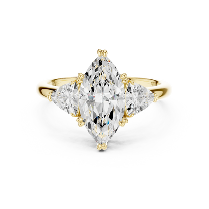 Marquise three-stone ring in yellow gold with trillion cut side stones and lab-grown diamond 鈥?Australia