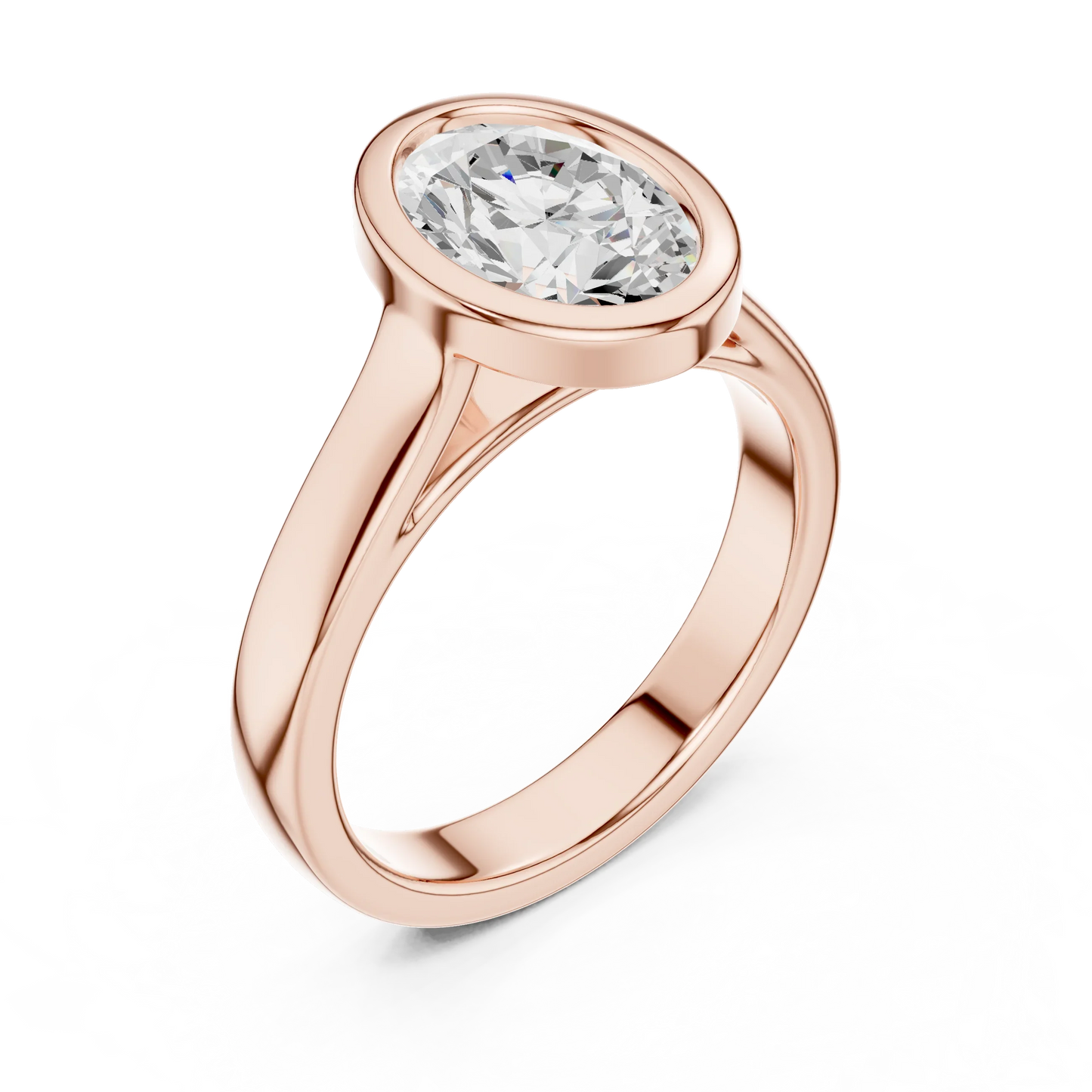Front view of rose gold oval bezel solitaire ring with lab-grown diamond – Australia