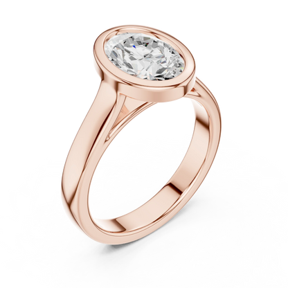 Front view of rose gold oval bezel solitaire ring with lab-grown diamond – Australia