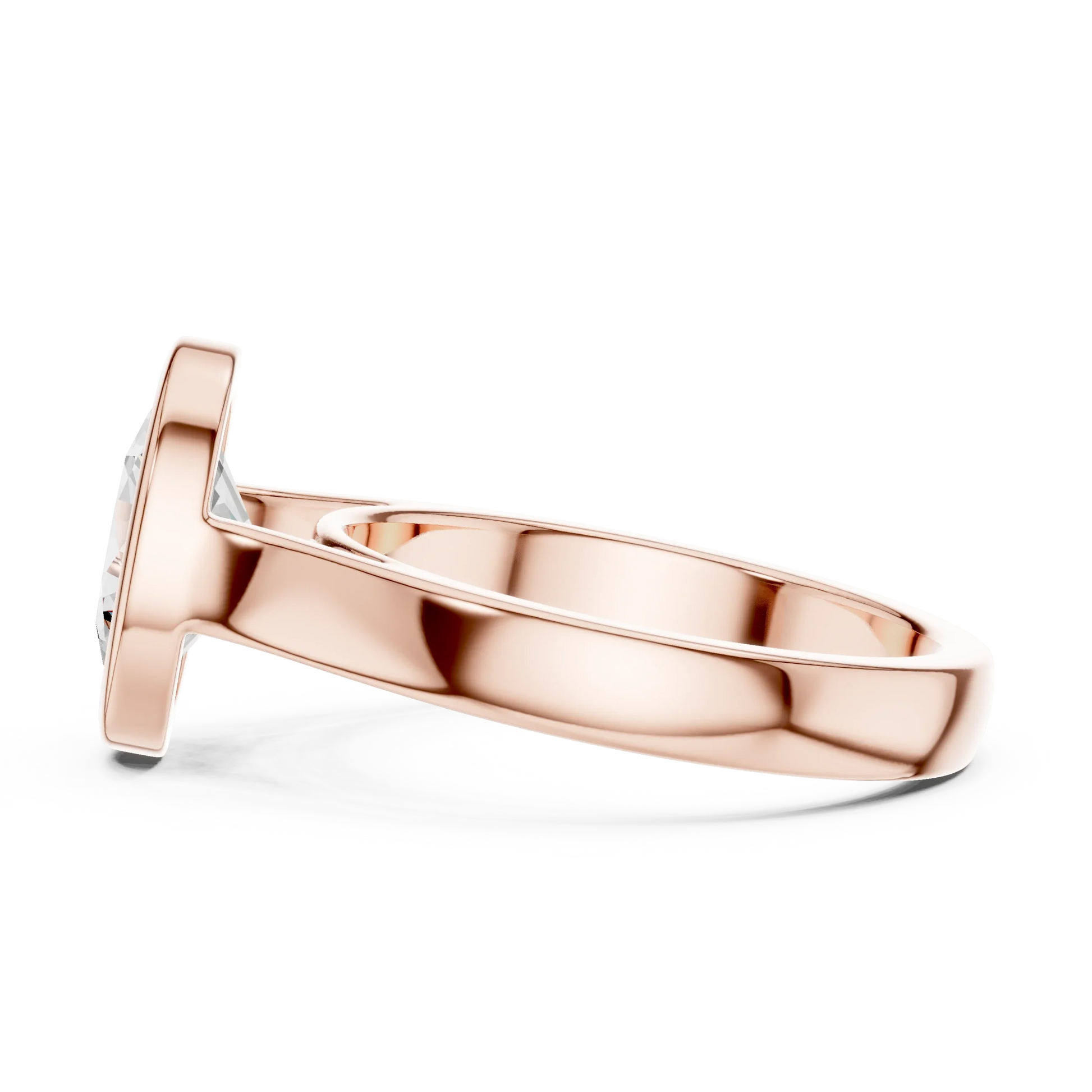 Side view of rose gold oval bezel solitaire ring with lab-grown diamond – Australia