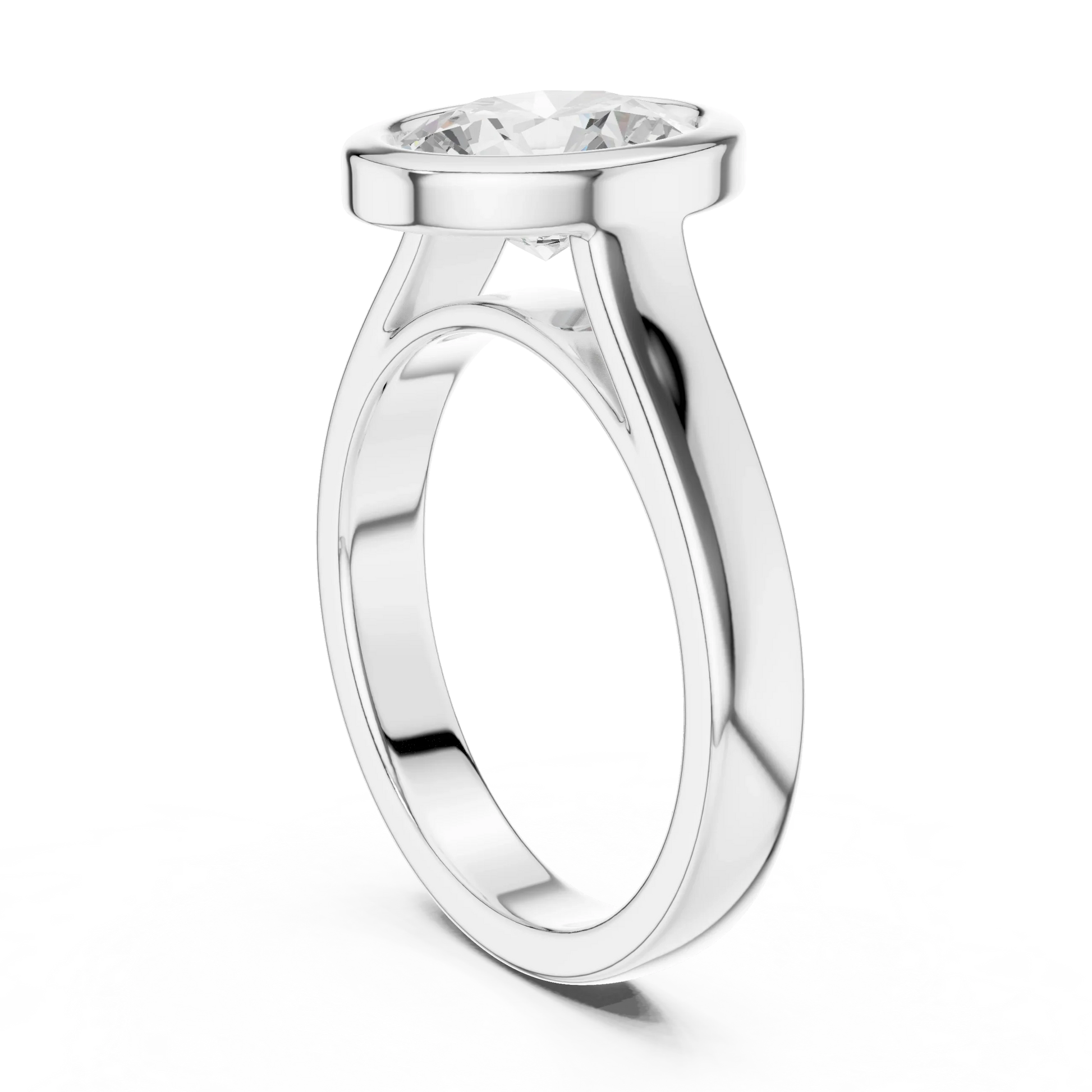 Back side view of white gold oval bezel solitaire ring with lab-grown diamond – Australia