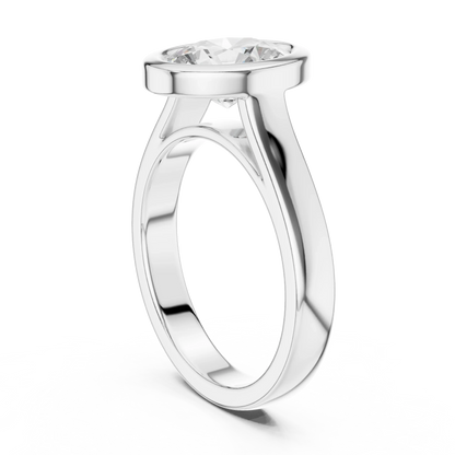 Back side view of white gold oval bezel solitaire ring with lab-grown diamond – Australia