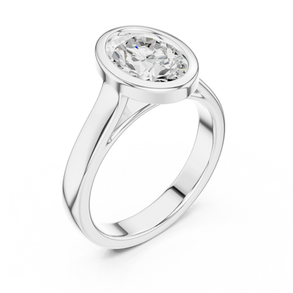 Front view of white gold oval bezel solitaire ring with lab-grown diamond – Australia