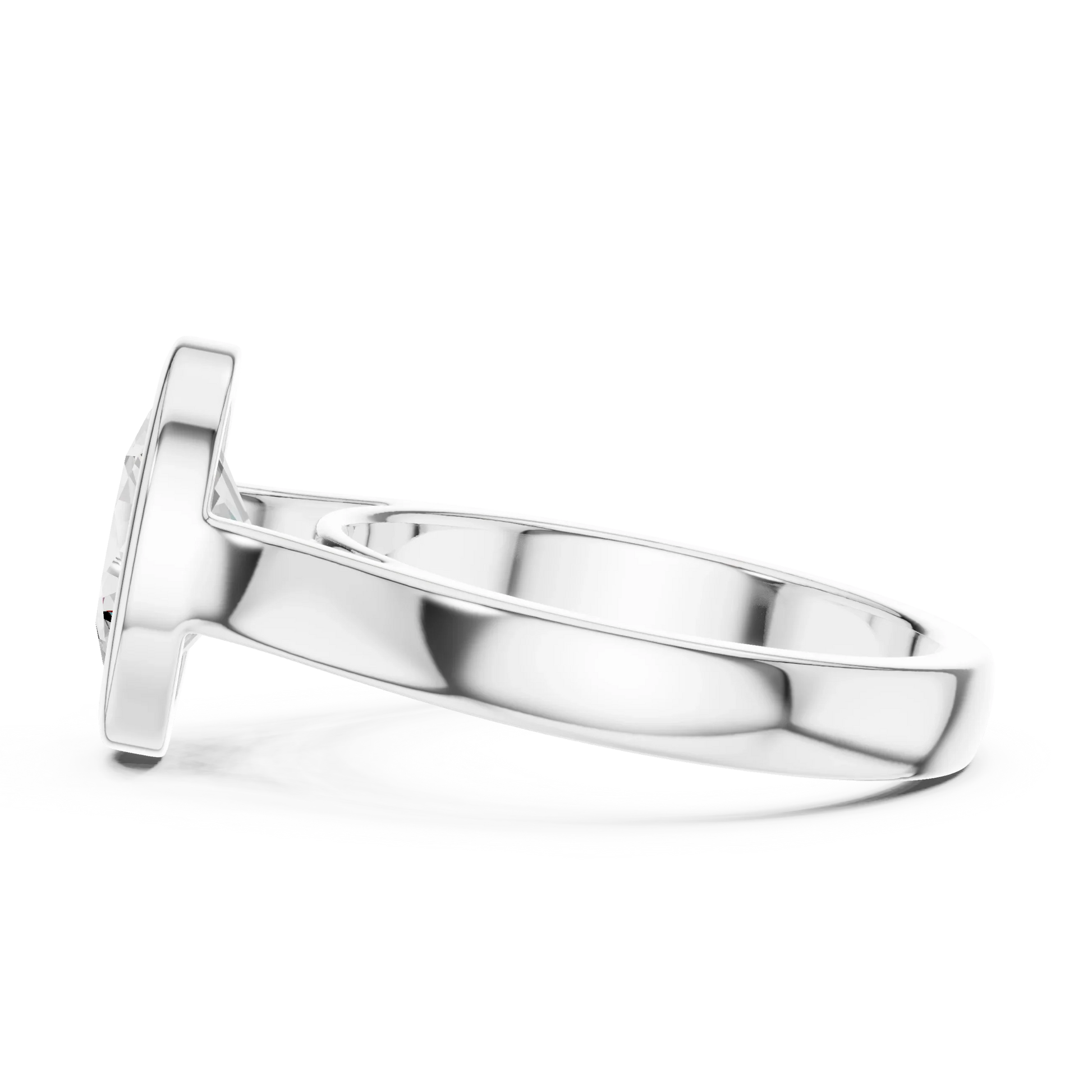 Side view of white gold oval bezel solitaire ring with lab-grown diamond – Australia