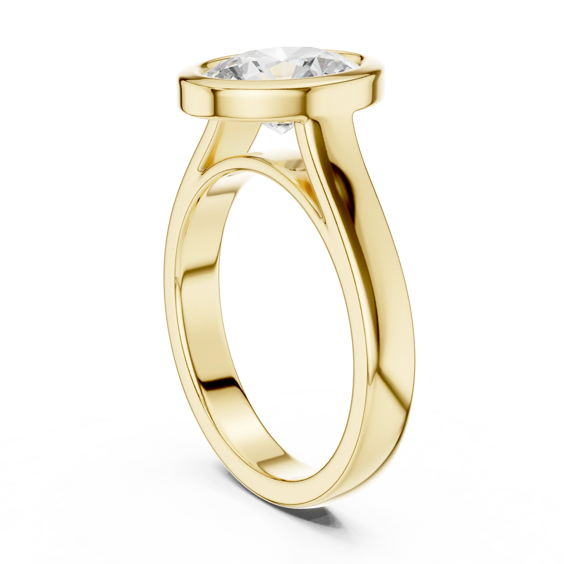 Back side view of yellow gold oval bezel solitaire ring with lab-grown diamond – Australia