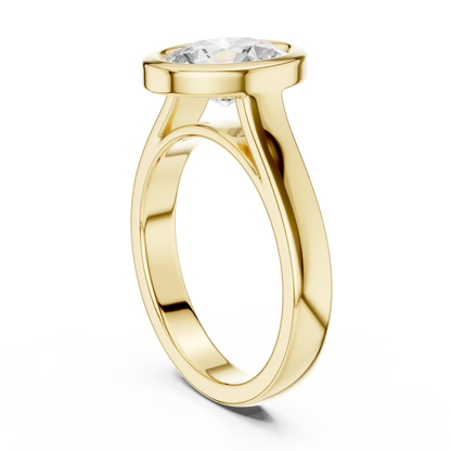 Back side view of yellow gold oval bezel solitaire ring with lab-grown diamond – Australia