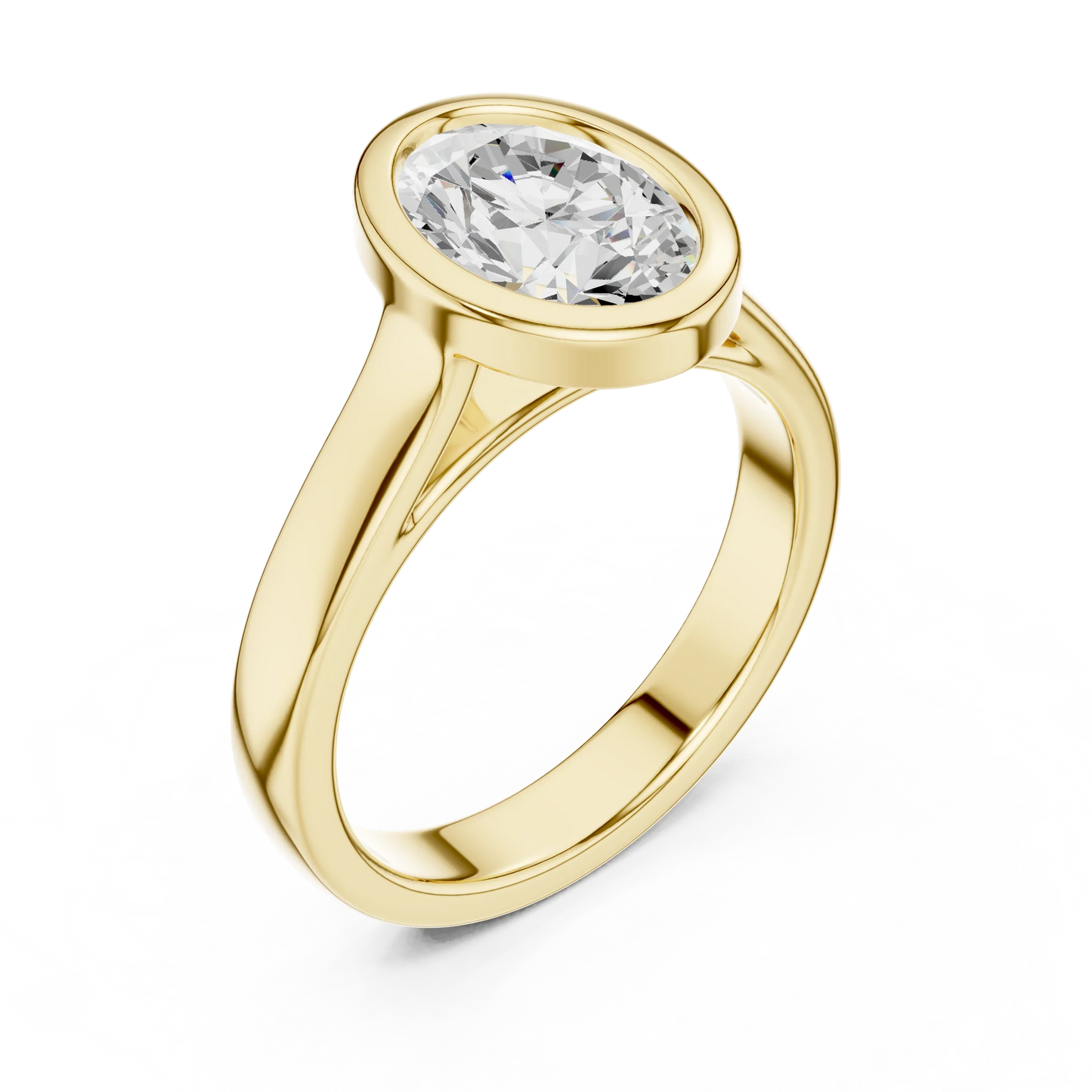Front view of yellow gold oval bezel solitaire ring with lab-grown diamond – Australia