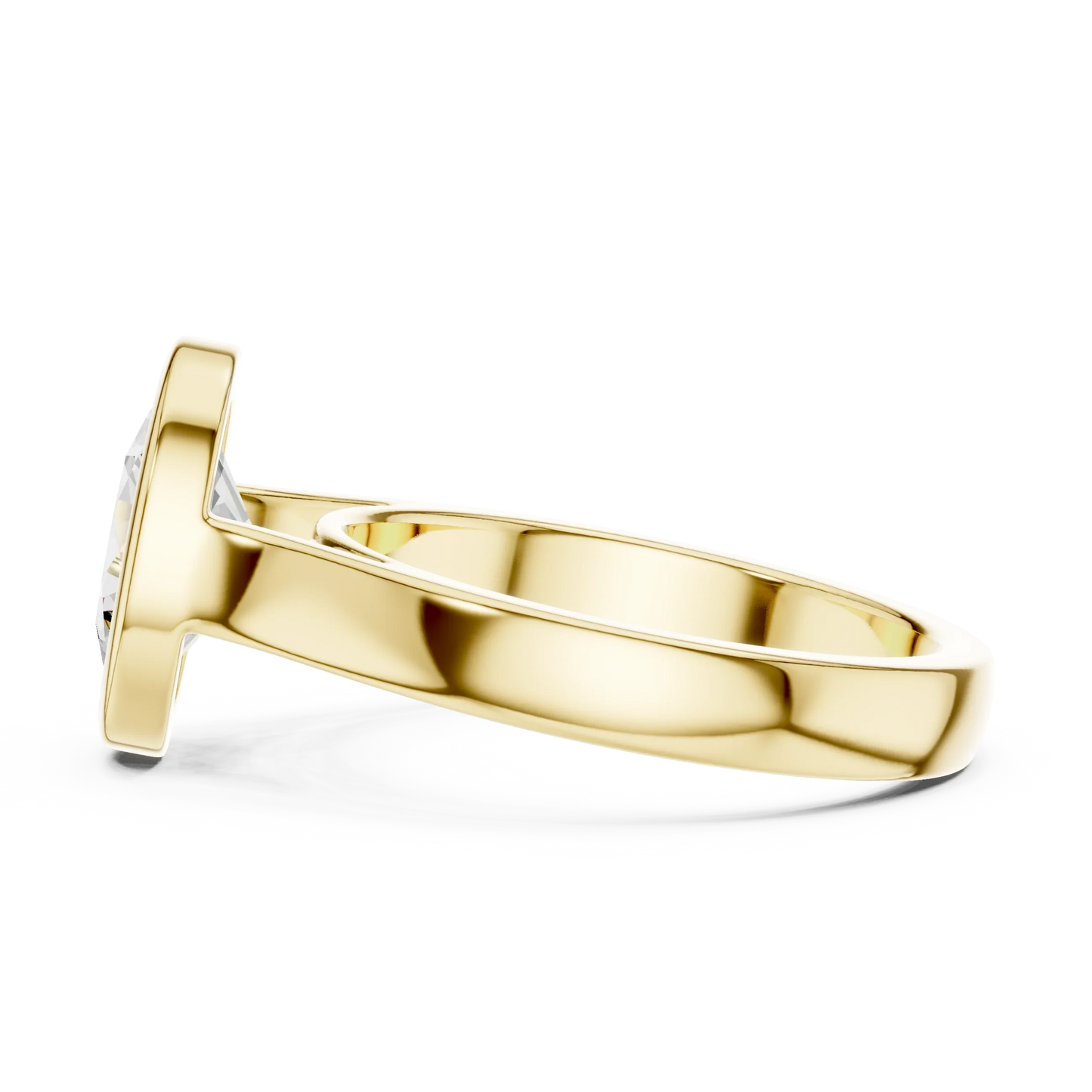 Side view of yellow gold oval bezel solitaire ring with lab-grown diamond – Australia