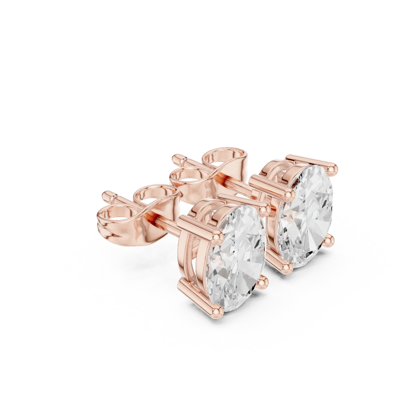 Oval cut lab grown diamond stud earrings in rose gold front view by Diamonds for Everyone Australia