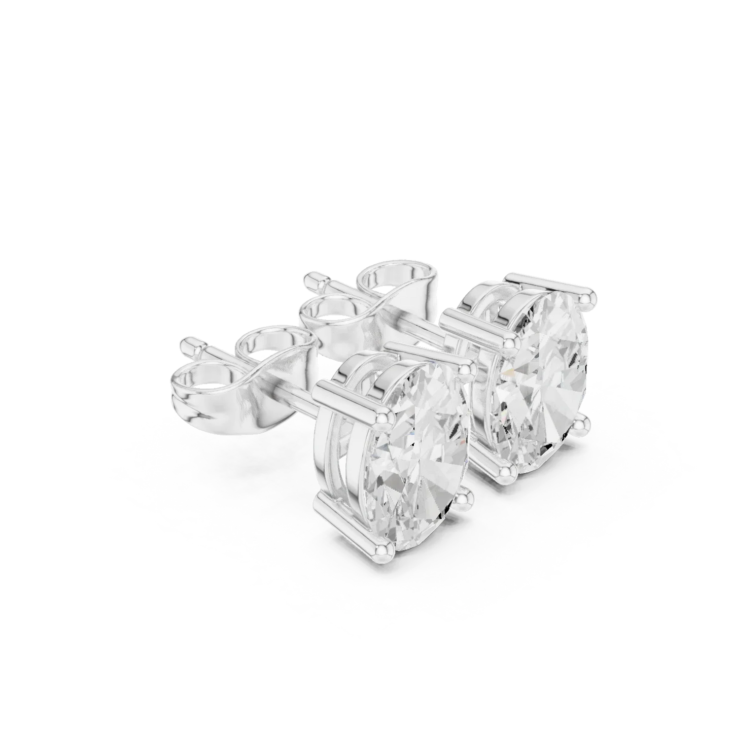 Oval cut Pair of diamond stud earrings on a white background in Top view