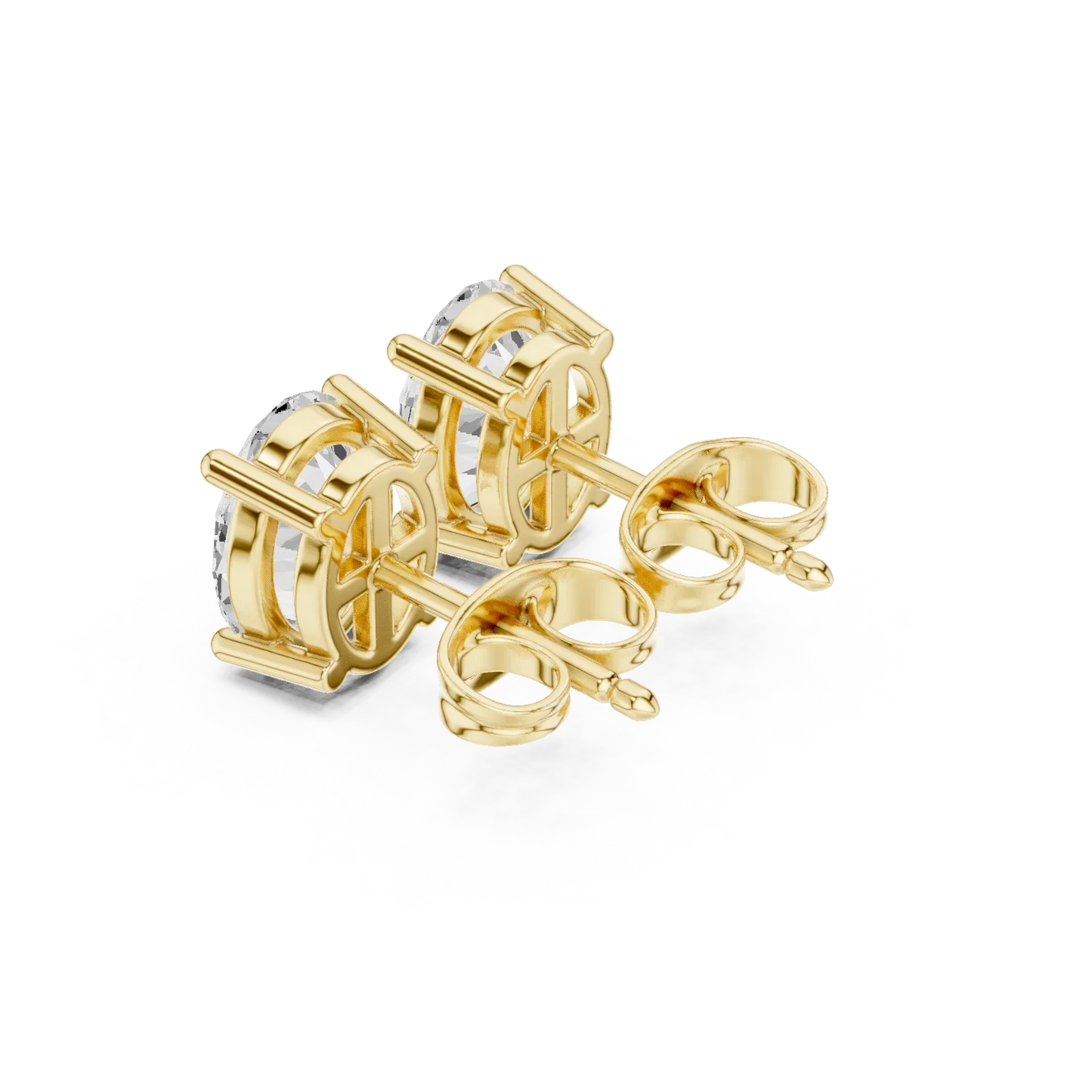 Oval cut lab grown diamond stud earrings in yellow gold back side view by Diamonds for Everyone Australia