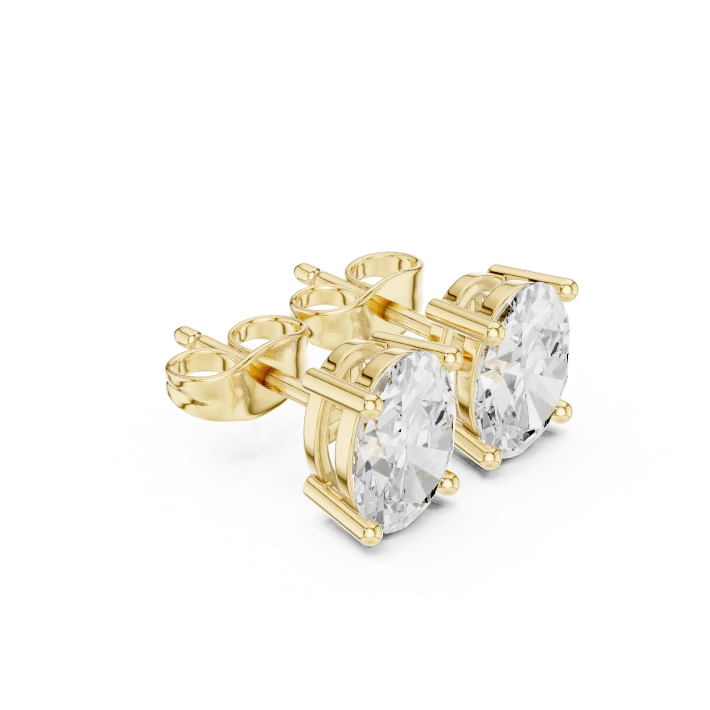 Oval cut lab grown diamond stud earrings in yellow gold front view by Diamonds for Everyone Australia