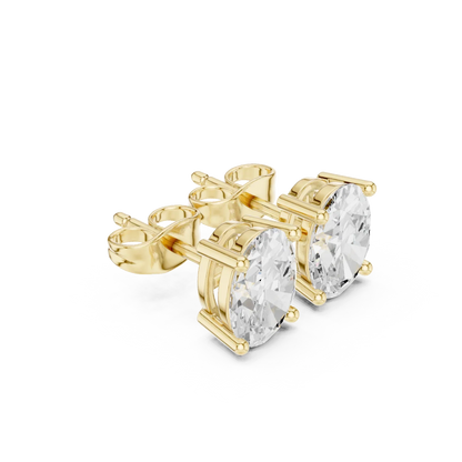 Oval cut lab grown diamond stud earrings in yellow gold front view by Diamonds for Everyone Australia