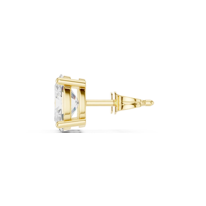 Oval cut lab grown diamond stud earrings in yellow gold side view by Diamonds for Everyone Australia