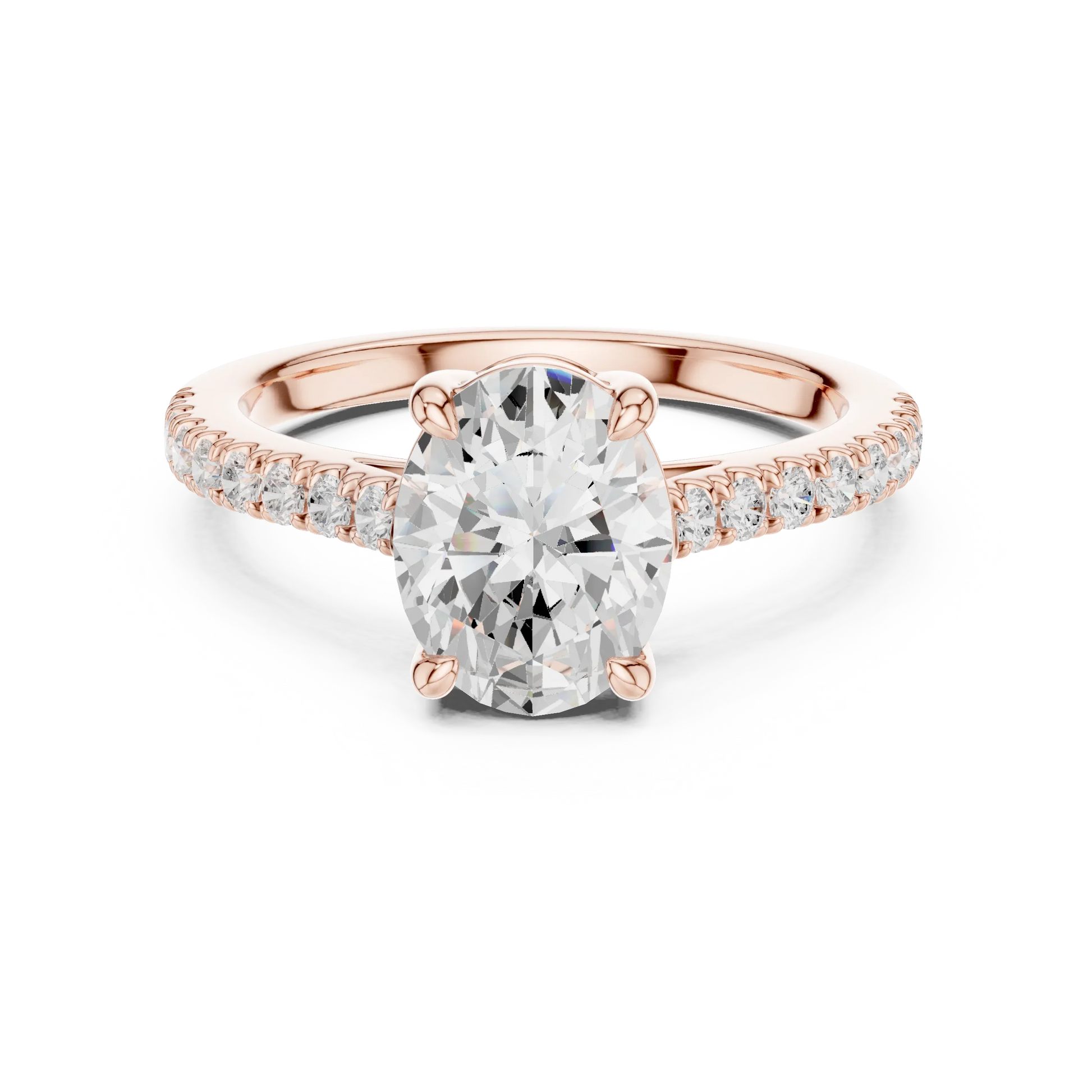 Lab-grown oval diamond pavé band ring in rose gold