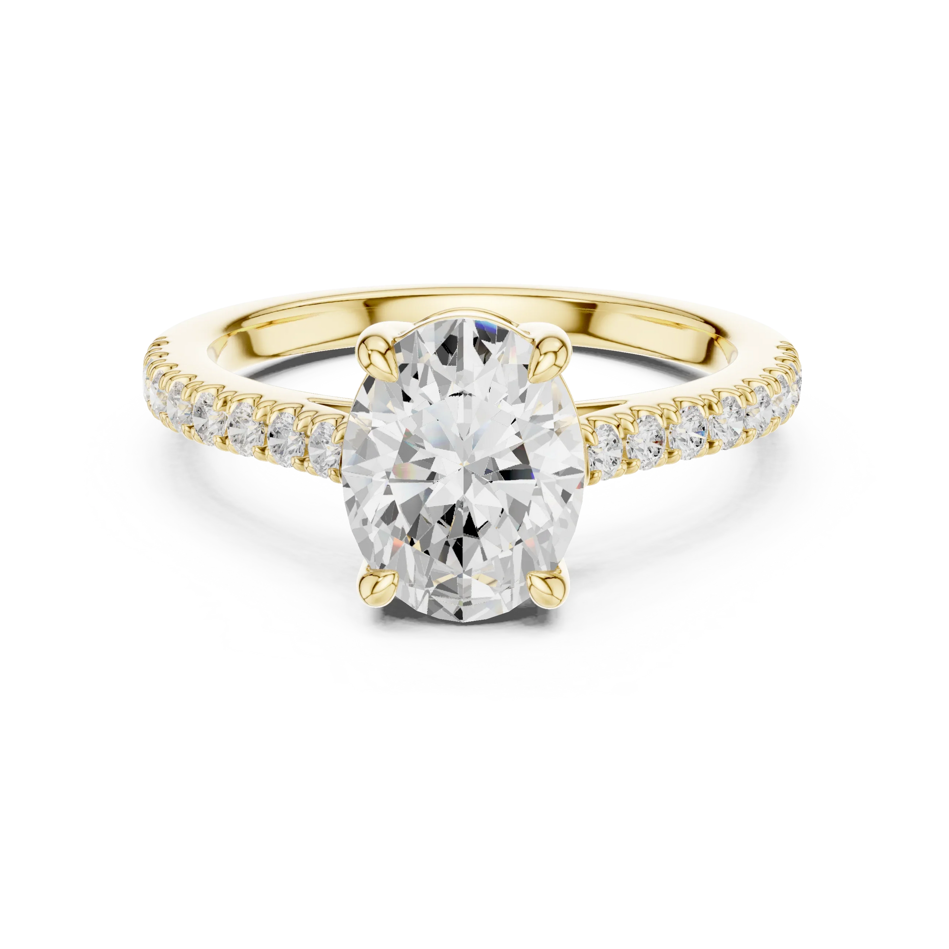 Lab-grown oval diamond pavé band ring in yellow gold
