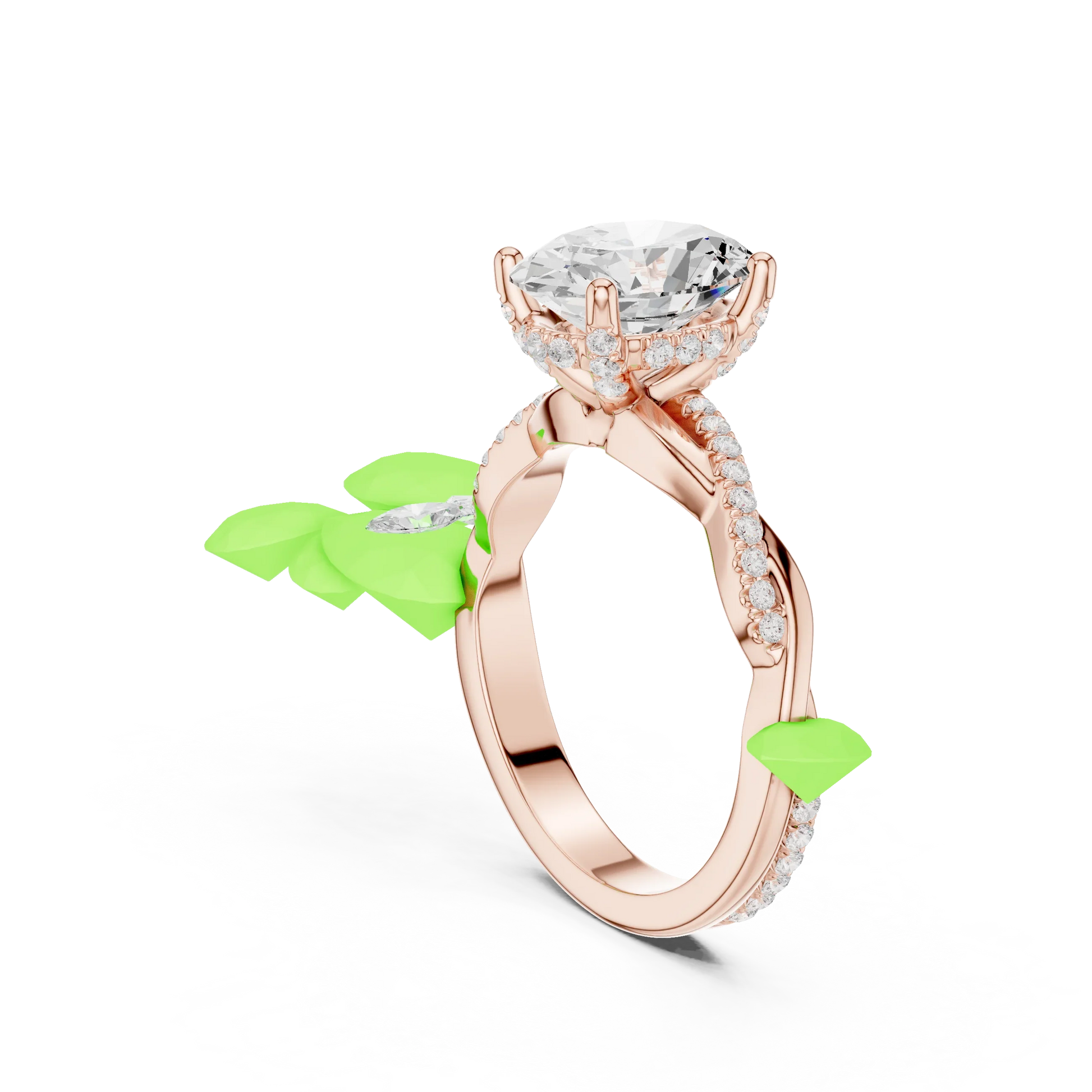Back view of rose gold oval diamond ring with twisted vine pave band and lab-grown diamond – Australia