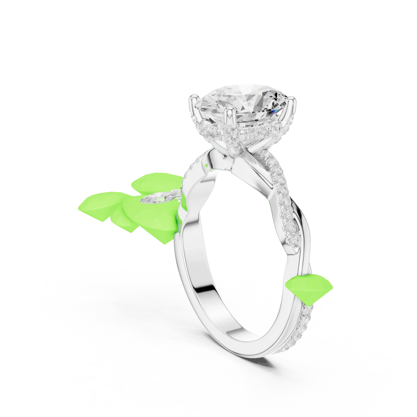 Back view of white gold oval diamond ring with twisted vine pave band and lab-grown diamond – Australia