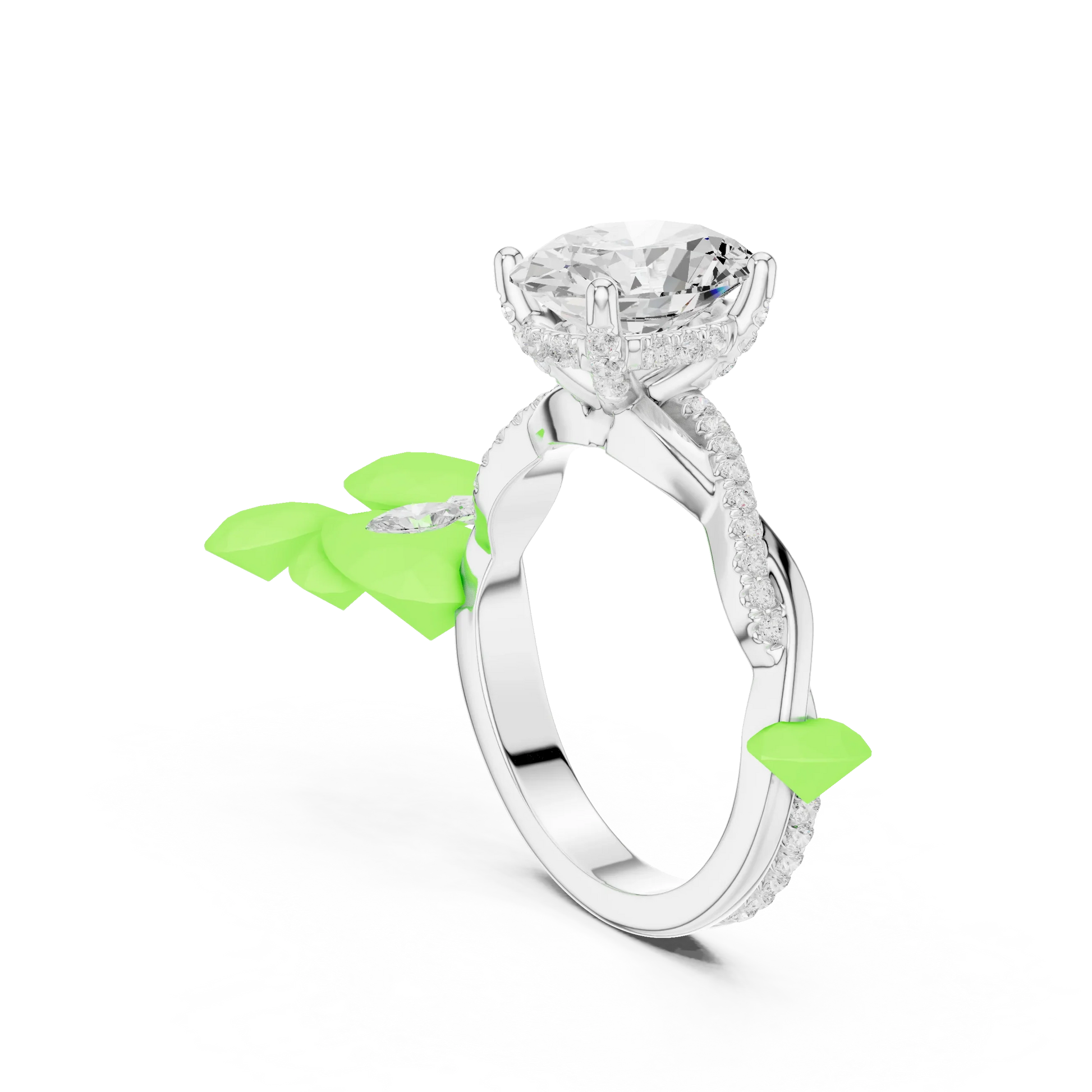 Back view of white gold oval diamond ring with twisted vine pave band and lab-grown diamond – Australia