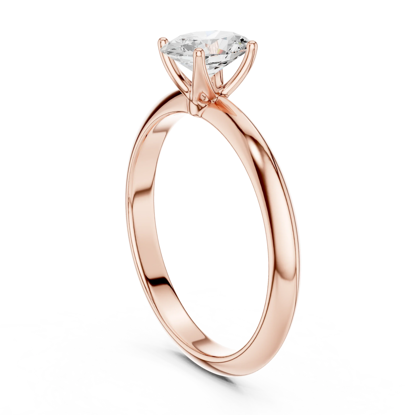 Back view of rose gold oval diamond solitaire ring, showing band and setting detail.