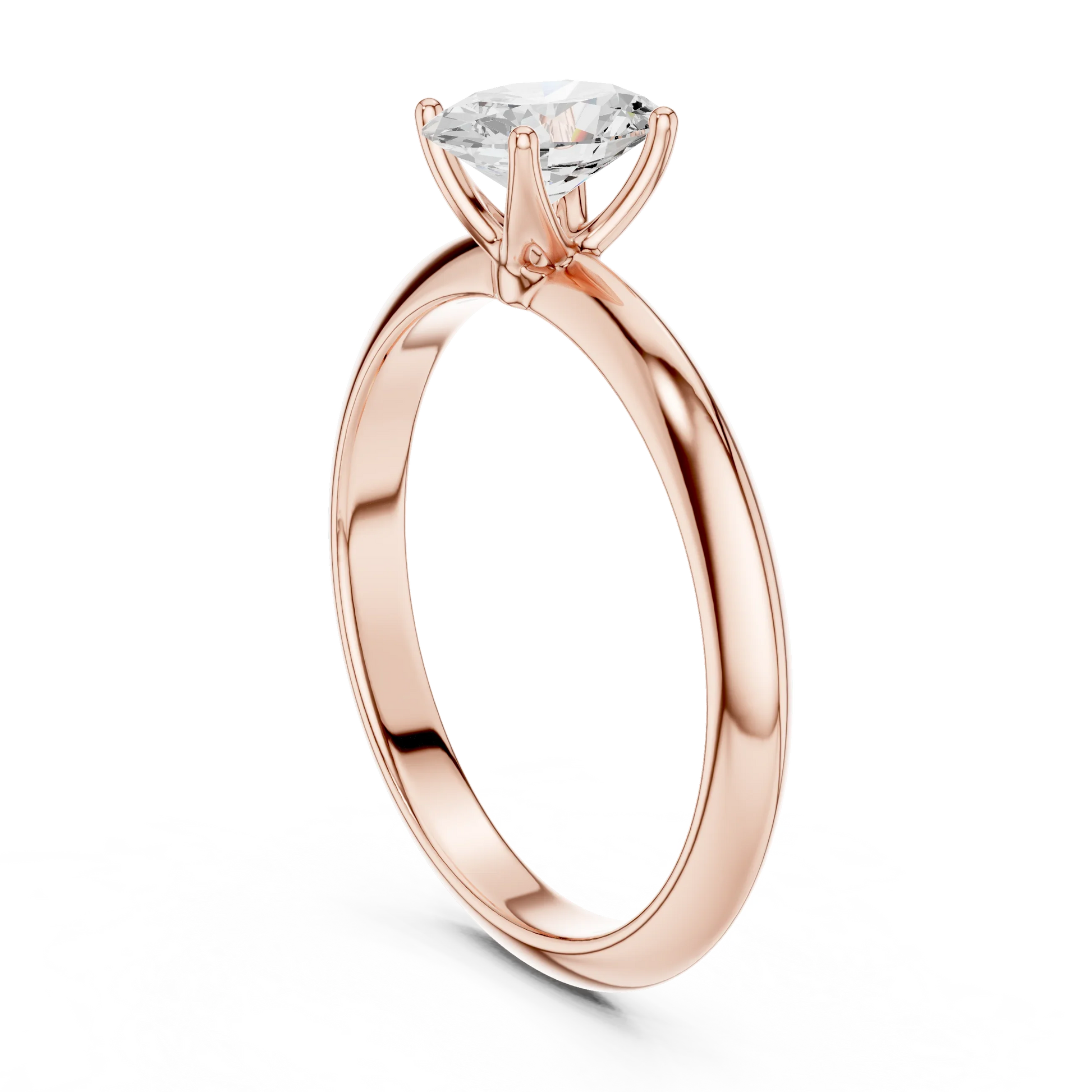 Back view of rose gold oval diamond solitaire ring, showing band and setting detail.