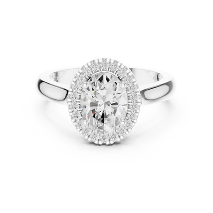 Oval cut halo ring with lab-grown diamond in white gold, elegant and timeless design, Australia collection