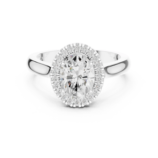 Oval cut halo ring with lab-grown diamond in white gold, elegant and timeless design, Australia collection