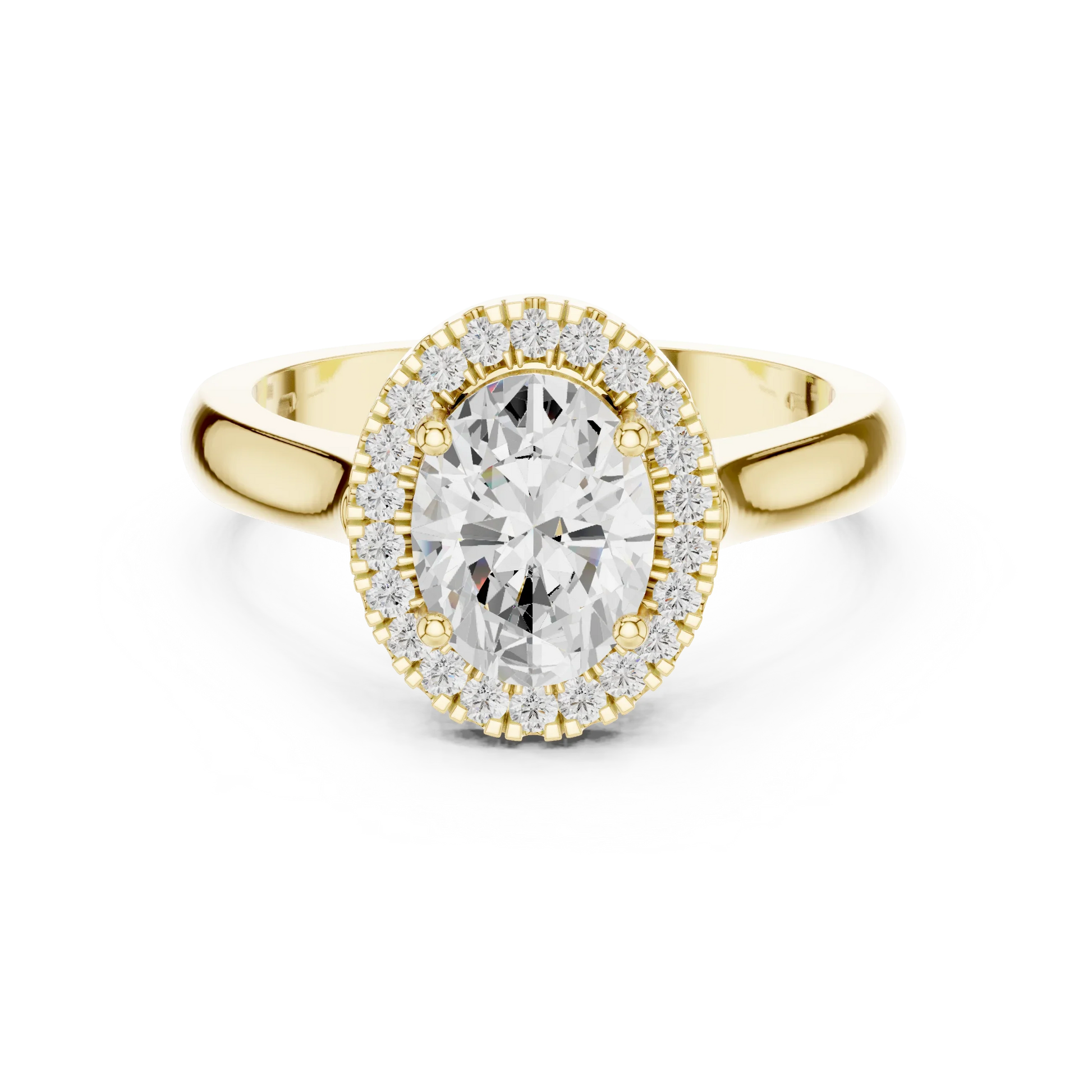 Oval cut halo ring with lab-grown diamond in yellow gold with classic luxury appeal