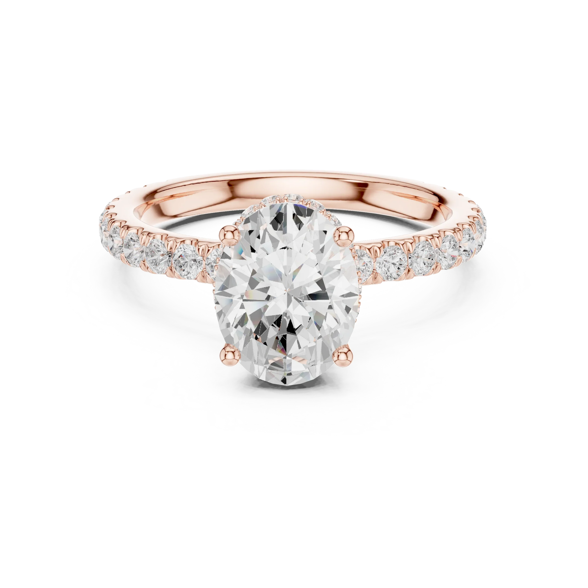Oval hidden halo ring in rose gold with pave diamond band and lab-grown diamond 鈥?Australia