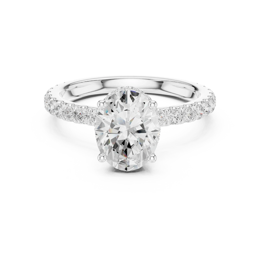 Oval hidden halo ring in white gold with pave diamond band and lab-grown diamond 鈥?Australia