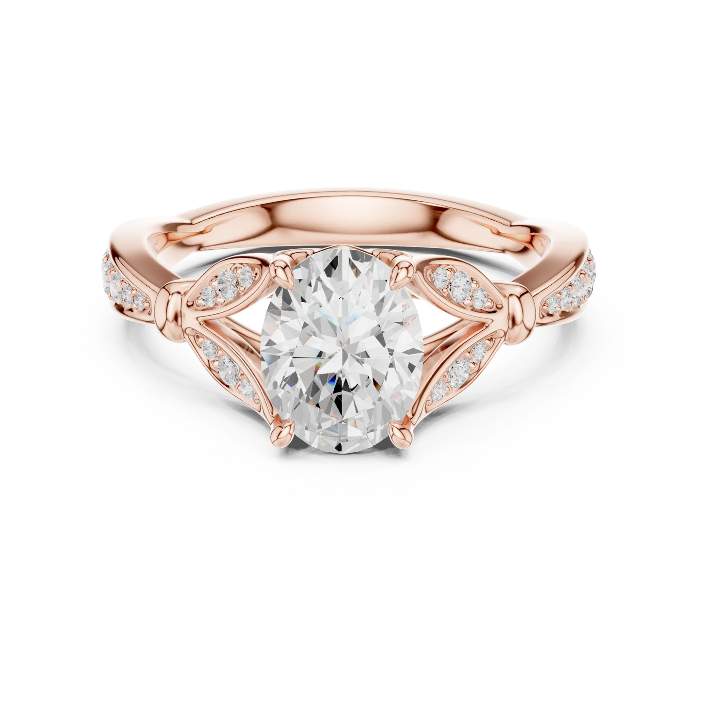 Oval solitaire ring in rose gold with floral milgrain pave band and lab-grown diamond – Australia