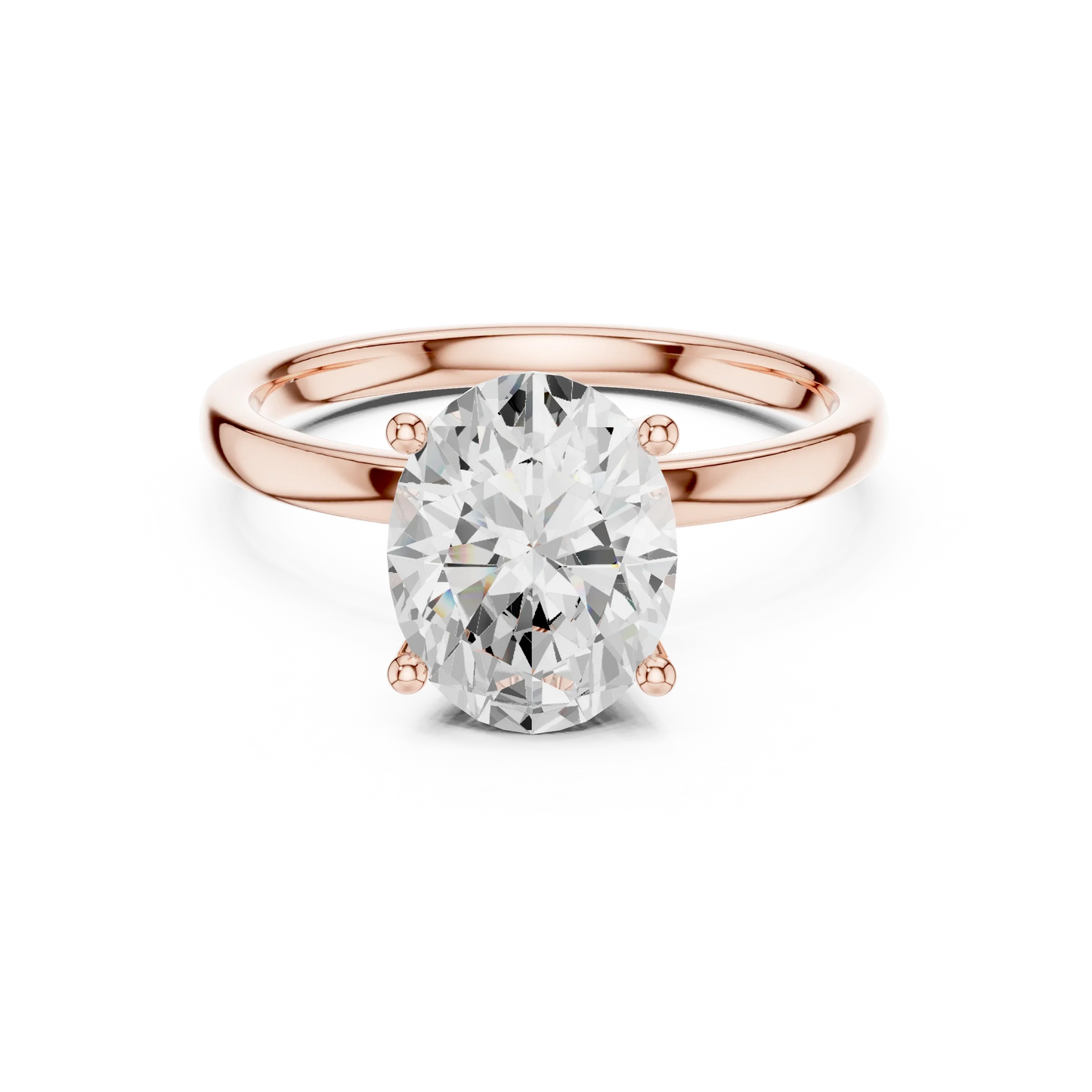 Lab-grown oval cut solitaire ring in rose gold with plain domed band