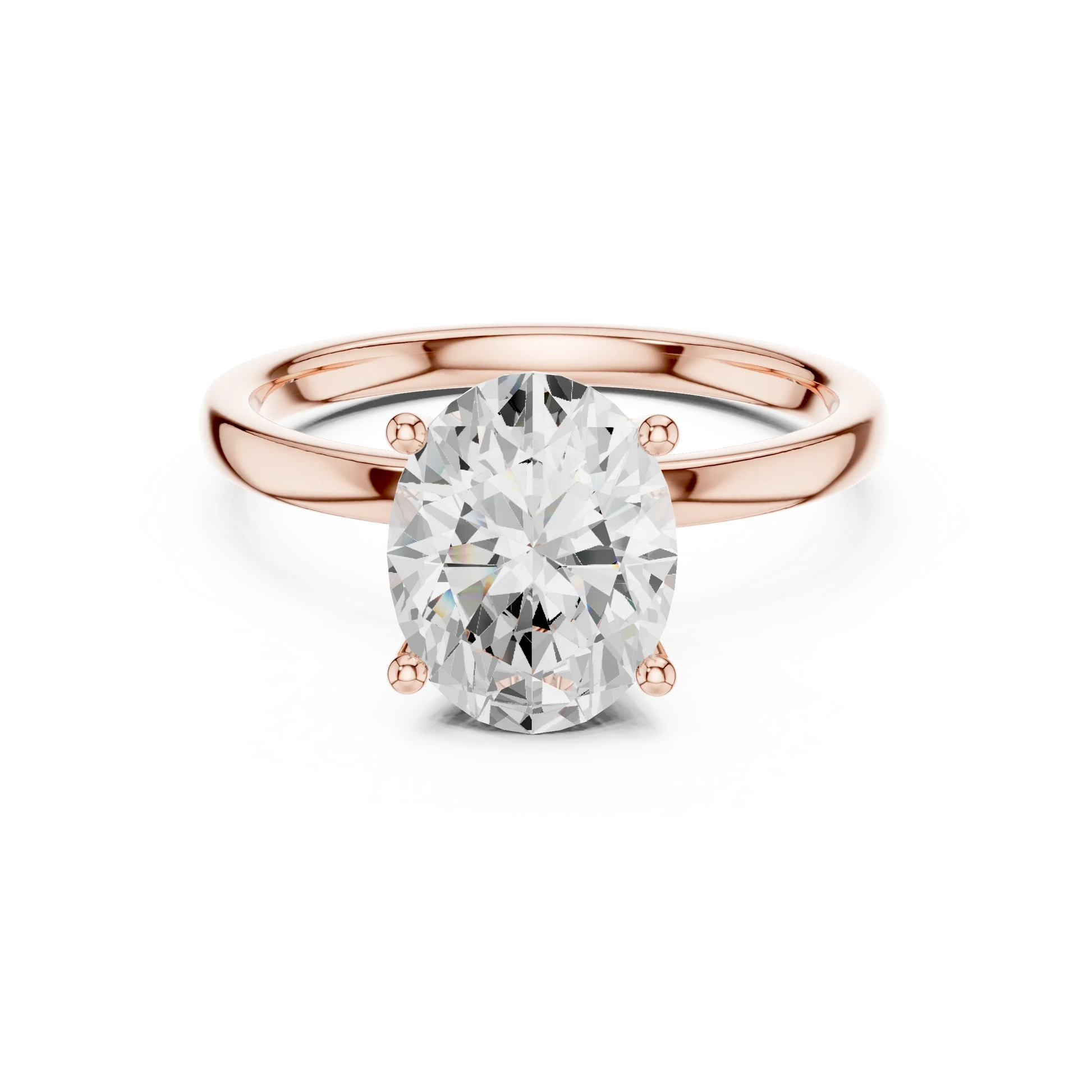 Lab-grown oval cut solitaire ring in rose gold with plain domed band