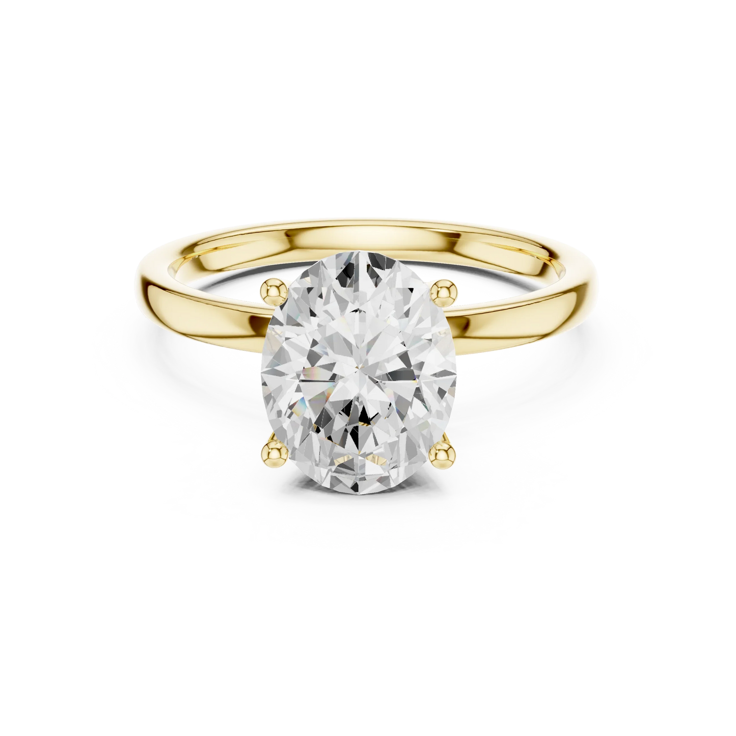 Lab-grown oval cut solitaire ring in yellow gold with smooth domed band