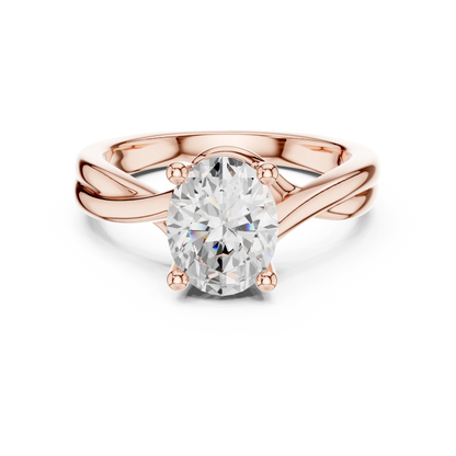 Lab-grown oval cut solitaire ring in rose gold with twisted band design