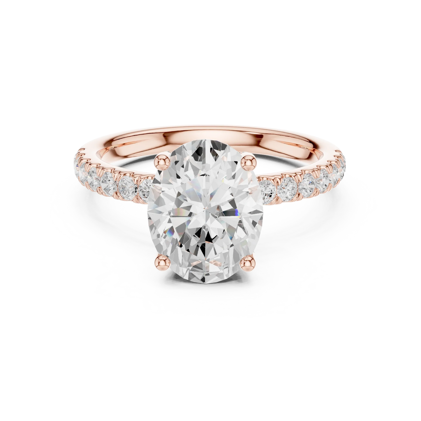 Oval solitaire ring in rose gold with pave diamond band and lab-grown diamond – Australia