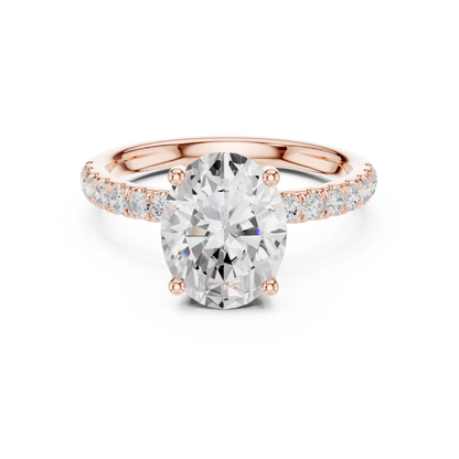 Oval solitaire ring in rose gold with pave diamond band and lab-grown diamond – Australia