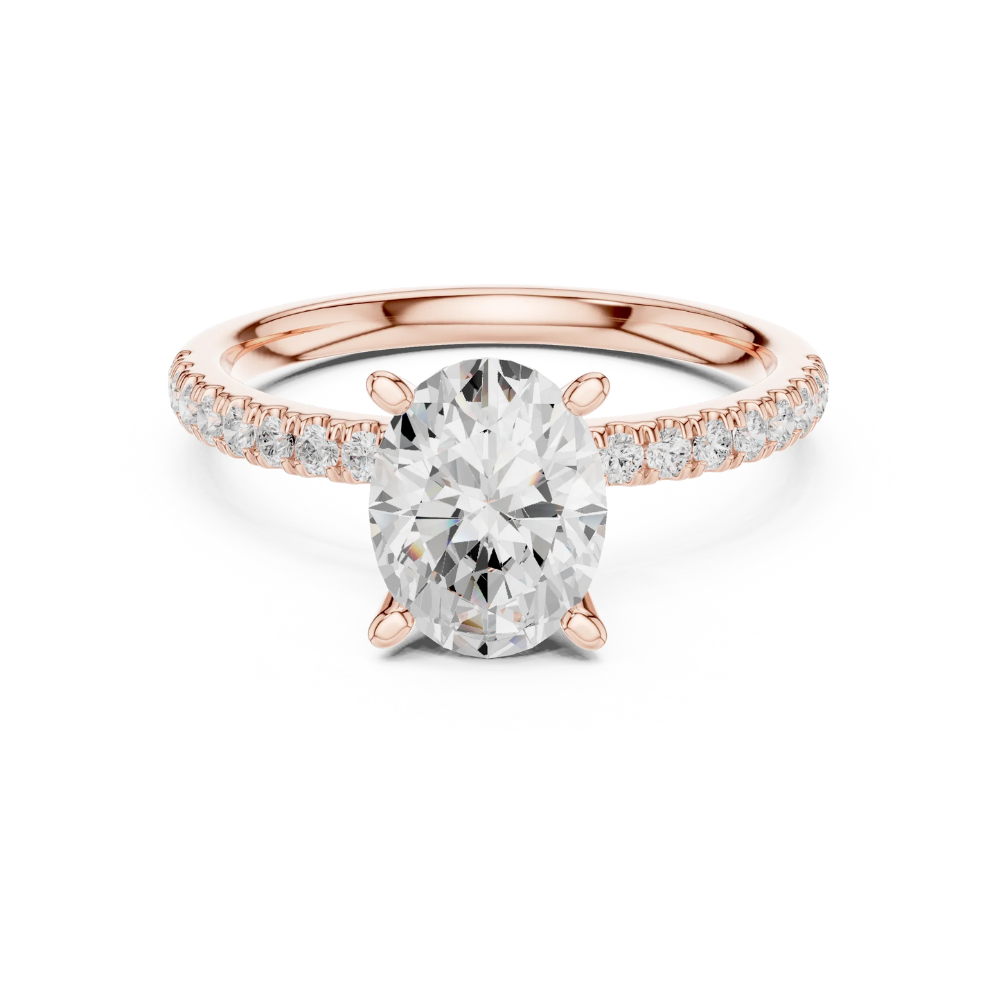 Oval solitaire ring in rose gold with pave diamond band and lab-grown diamond – Australia