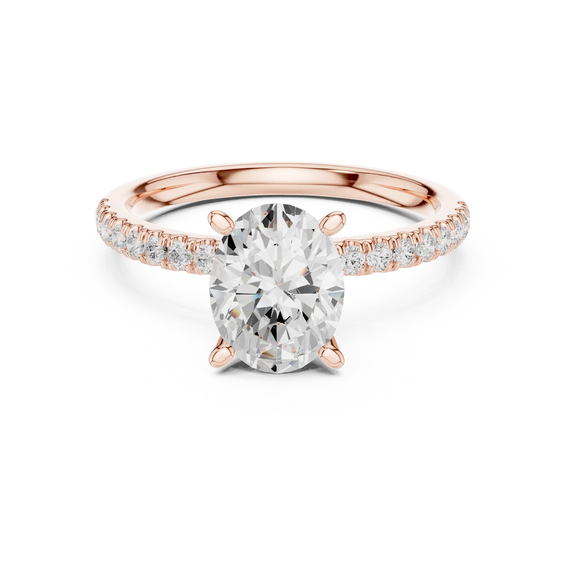 Oval solitaire ring in rose gold with pave diamond band and lab-grown diamond – Australia