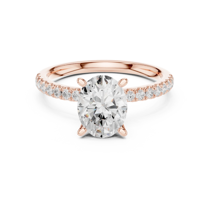 Oval solitaire ring in rose gold with pave diamond band and lab-grown diamond – Australia