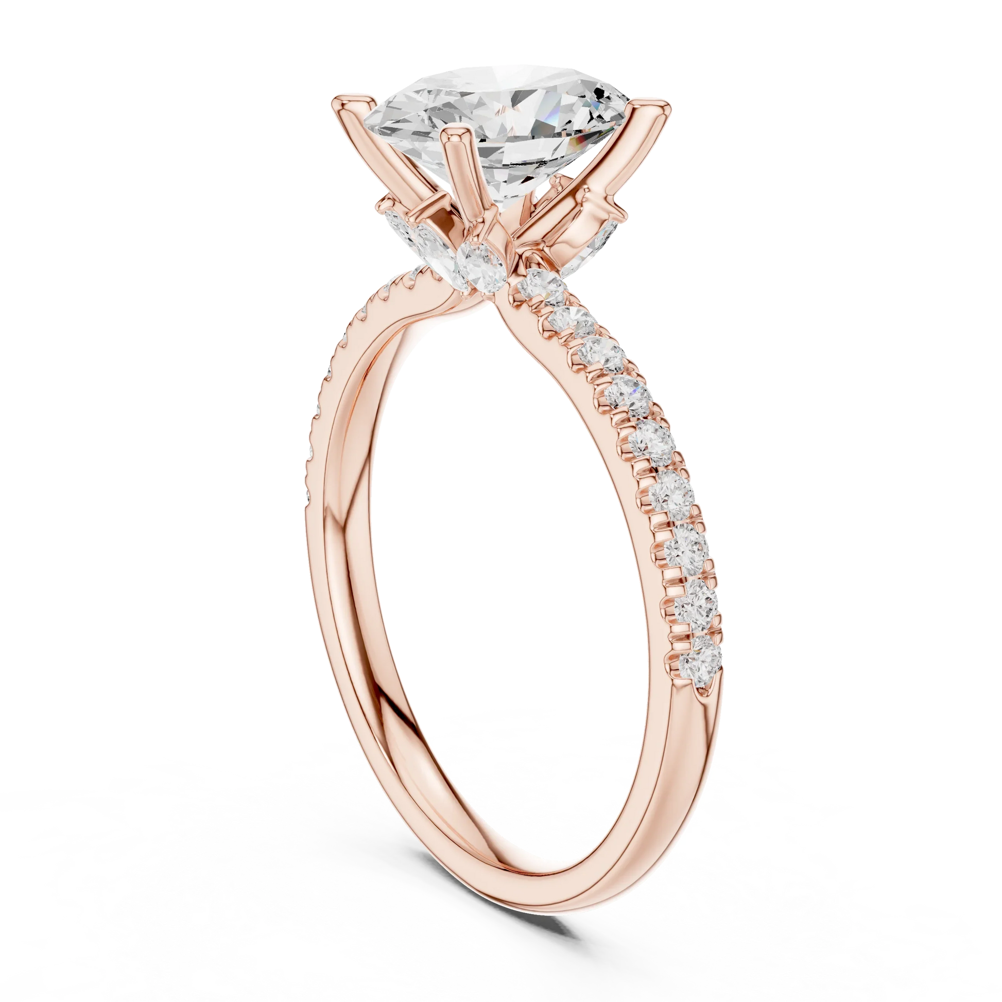 Back side view of rose gold oval solitaire ring with pave diamond band and lab-grown diamond – Australia