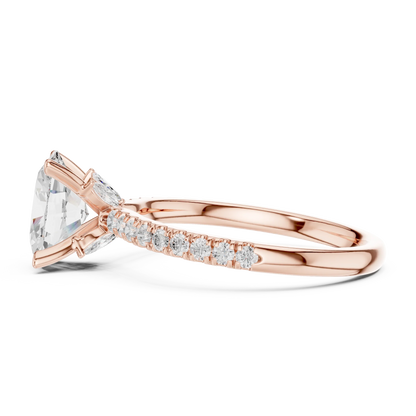 Side view of rose gold oval solitaire ring with pave diamond band and lab-grown diamond – Australia