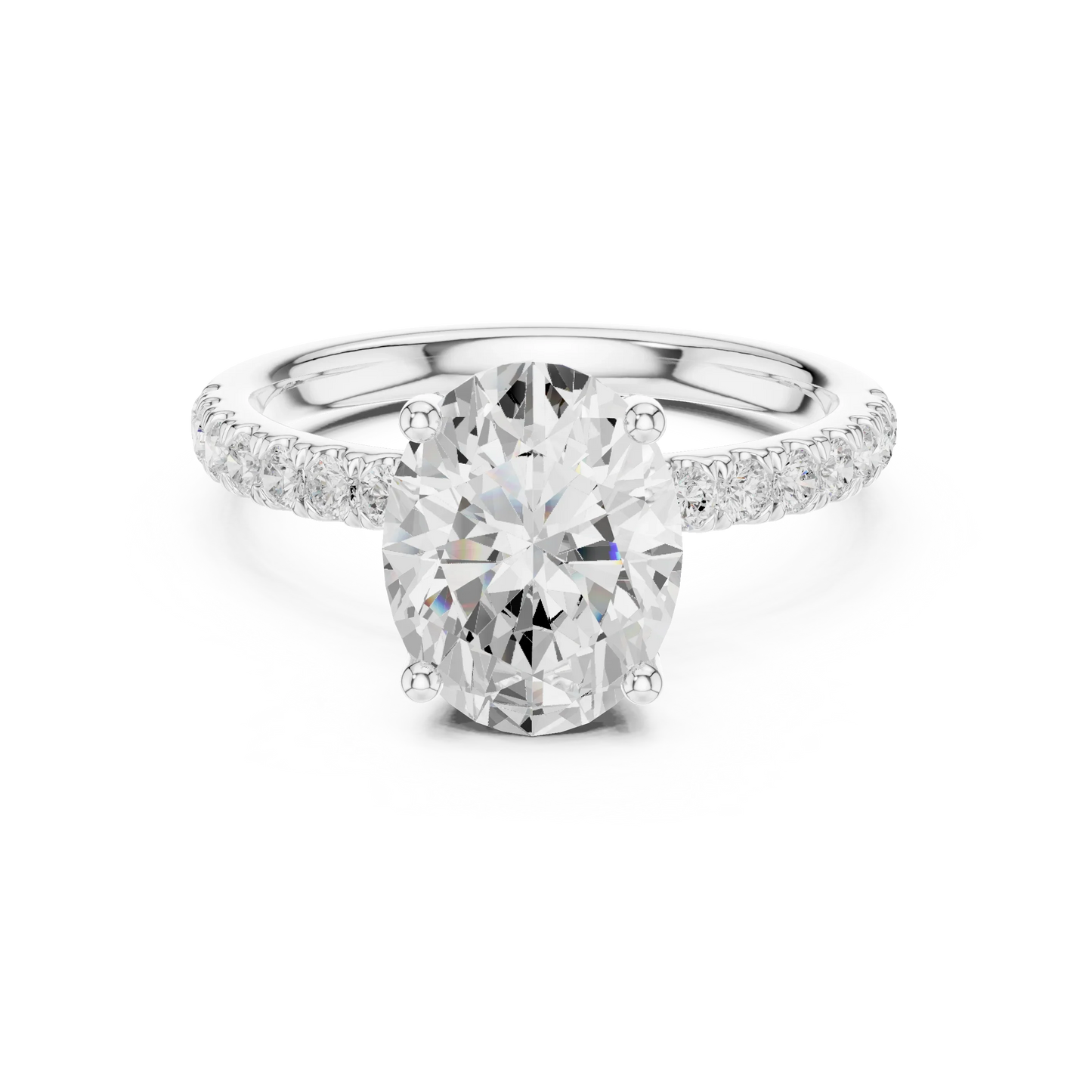 Oval solitaire ring in white gold with pave diamond band and lab-grown diamond – Australia