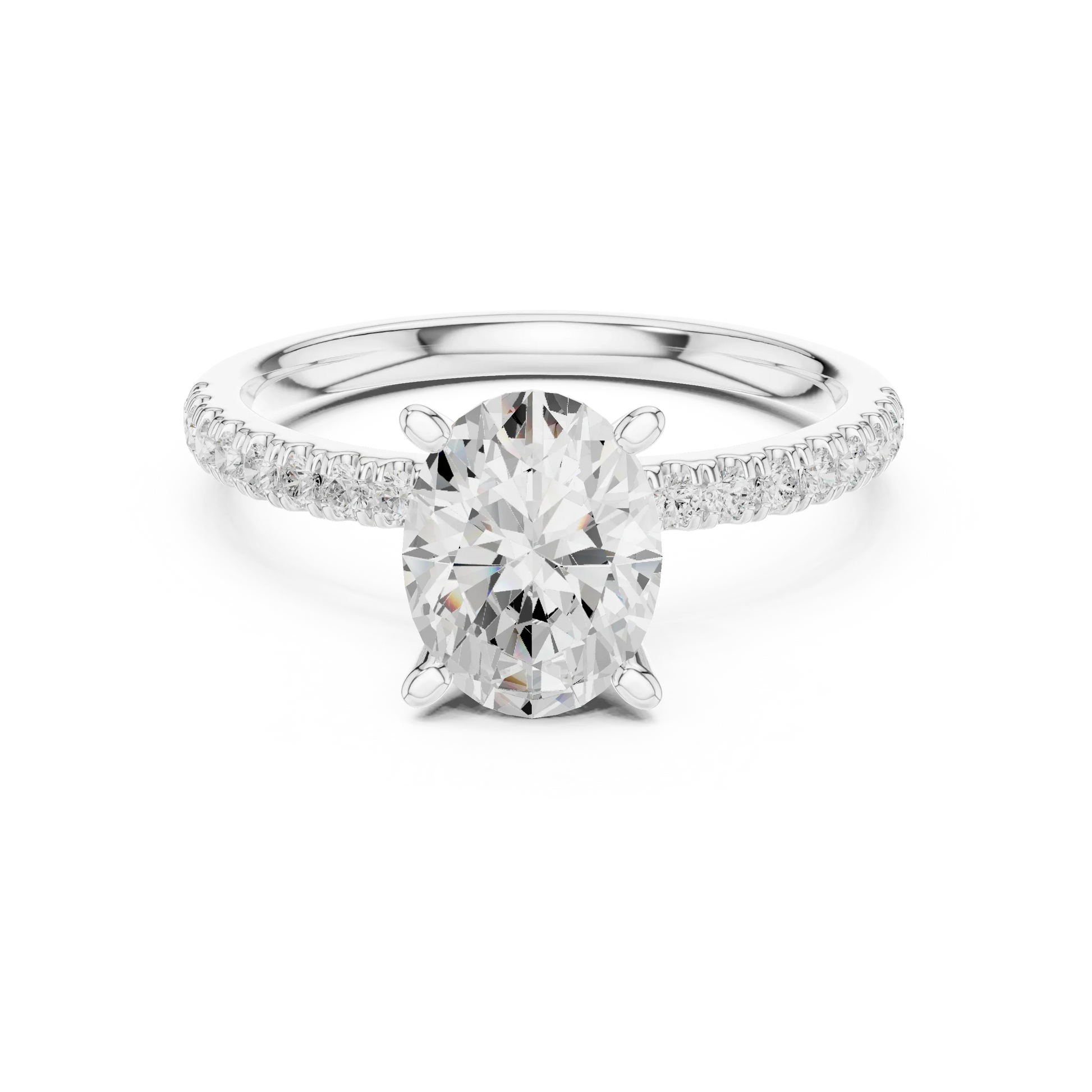 Oval solitaire ring in white gold with pave diamond band and lab-grown diamond – Australia