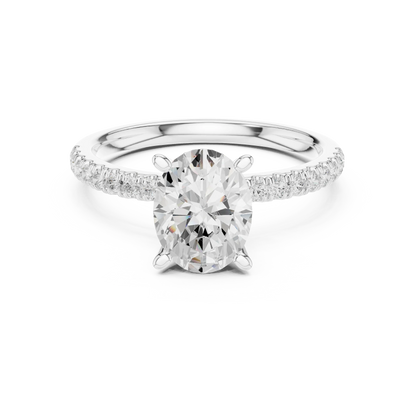 Oval solitaire ring in white gold with pave diamond band and lab-grown diamond – Australia